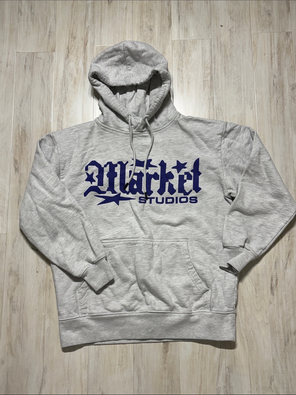 * Market Studios Men's Gray Pullover Hoodie with Navy Logo